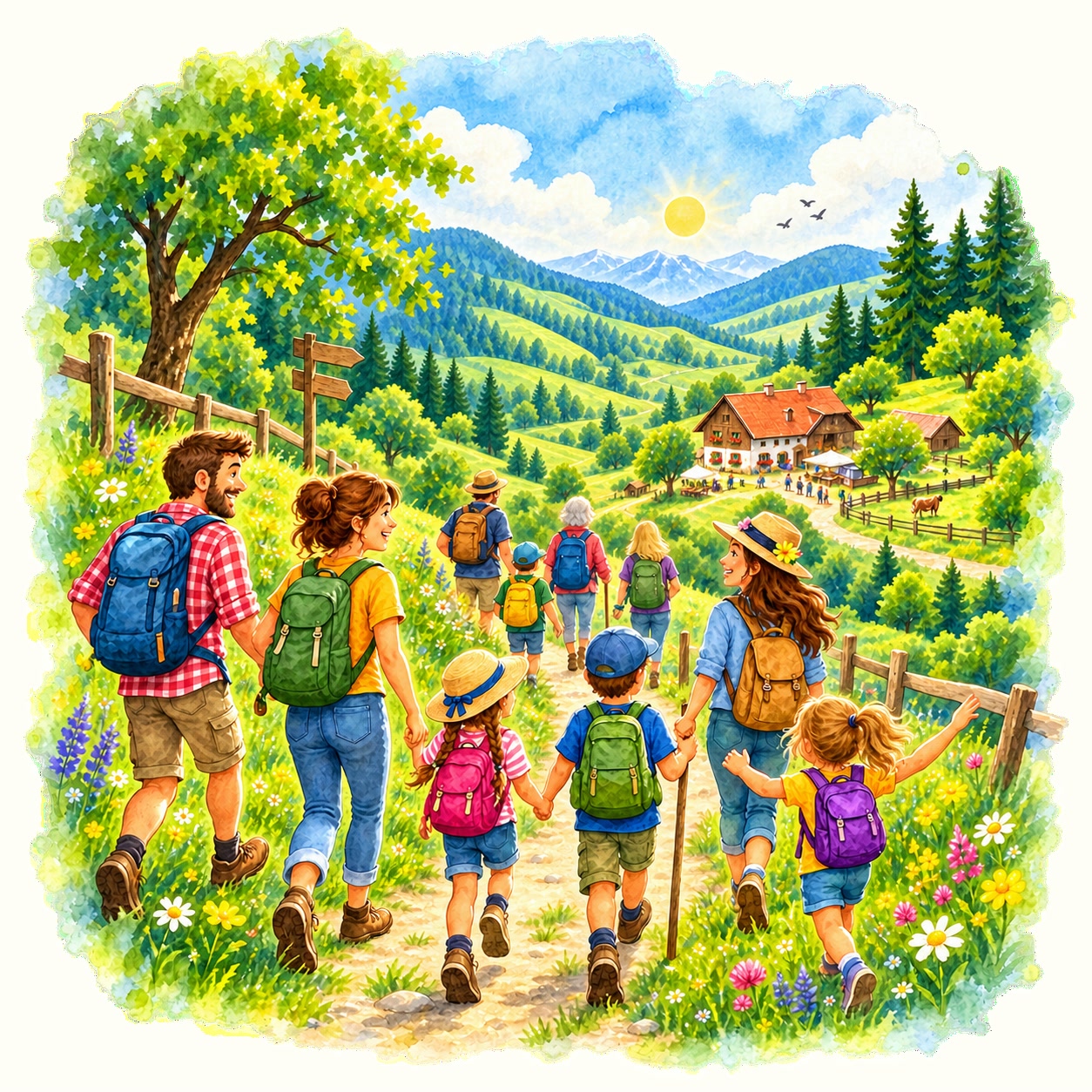 Familien wandern gemeinsam zurück zum Minihof